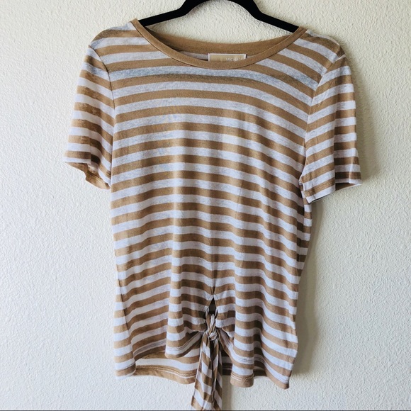 MICHAEL Michael Kors Khaki Stripe Front Tie Top - Picture 2 of 5